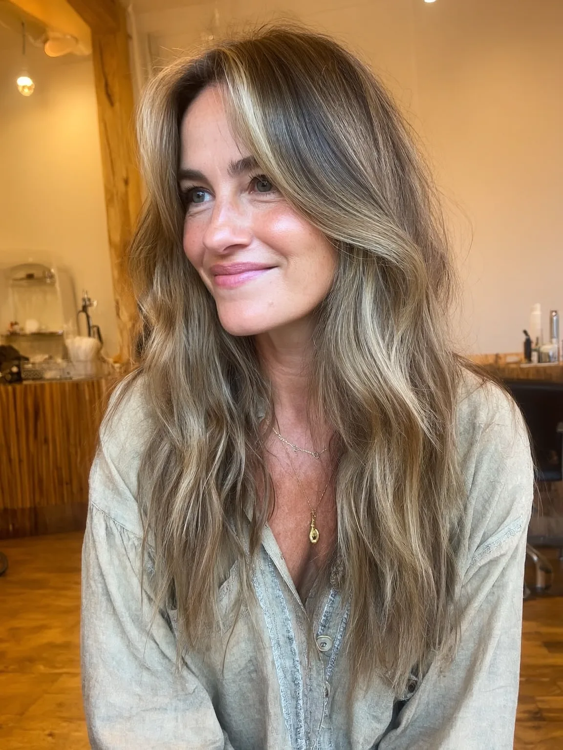 Long Layers with Sandy Blonde Flowy Waves